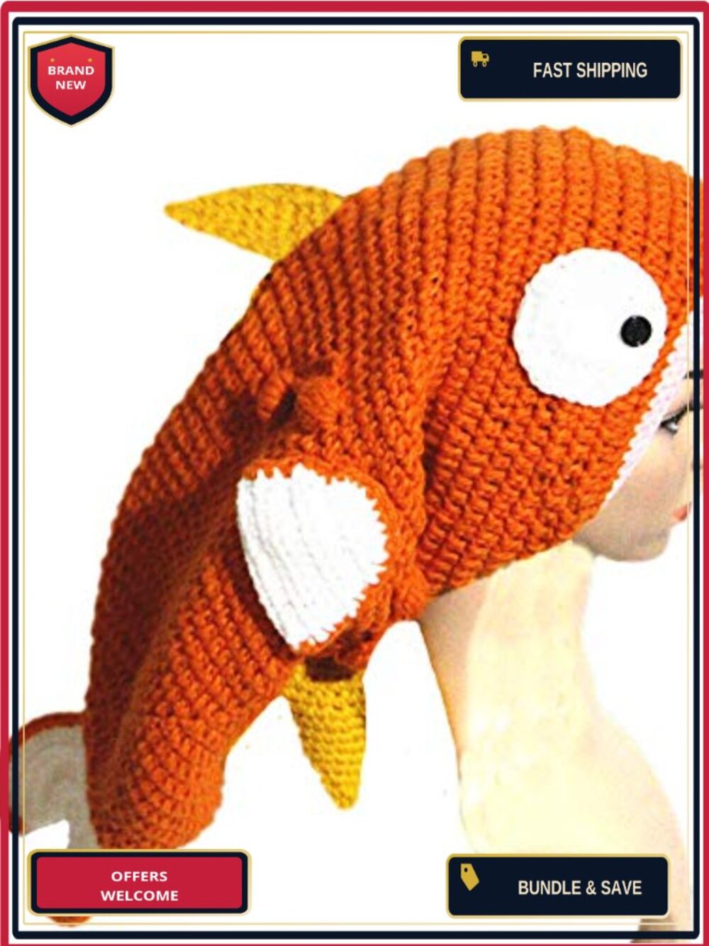 Handmade Knit Big Goldfish Hat Animal Cap Funny Costume Beanie